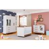 Quarto de Bebê Guarda Roupa 4 Portas 3 Gavetas Cômoda 1 Porta 4 Gavetas Berço Retrô Branco Brilho/Carvalho