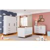 Quarto de Bebê Completo com Guarda Roupa Cômoda e Berço 100% MDF Kakau Retrô Espresso Móveis Branco Brilho/Carvalho