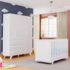 Quarto de Bebê Completo Berço Retrô com Guarda Roupa 4 Portas 3 Gavetas  100% MDF Jolie Branco Brilho