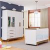 Quarto de Bebê Completo com Berço e Guarda Roupa com Janela em Acrílico 100% MDF Jolie Retrô Branco Brilho/Carvalho