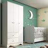Quarto de Bebê com Berço Americano 3 em 1 e Guarda Roupa 3 Portas 2 Gavetas Ben Branco Brilho