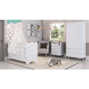 Quarto de Bebe Completo 3 Peças 1 Cômoda 1 Roupeiro 1 Berço Pipoca Branco