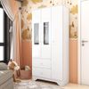 Guarda Roupa Infantil 3 Portas com Janelas Retangulo e 2 Gavetas 100% MDF Cocada Branco Brilho