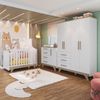 Quarto de Bebê Completo com Guarda Roupa, Cômoda e Berço 100% MDF Jolie Retrô Espresso Móveis Branco Brilho/Carvalho