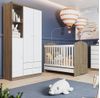 Quarto de Bebê Compacto com Berço e Guarda Roupa Lápis de Cor Espresso Móveis Branco/Rústico