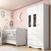 Quarto de Bebê com Berço Americano 3 em 1 e Guarda Roupa 3 Portas com Janela Ben Branco Brilho