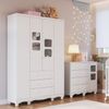 Quarto Infantil com Guarda Roupa 4 Portas e Cômoda 1 Porta com Janela Mimo Espresso Móveis Branco Brilho