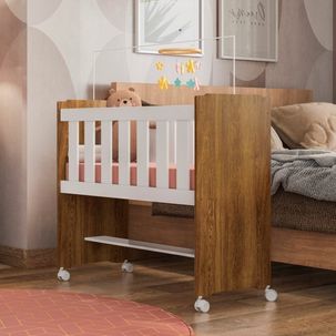 Mini Berço 100% MDF com Colchão Léo Yescasa Ipê/Branco