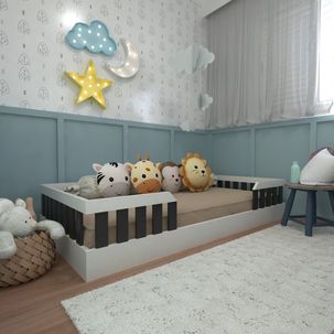 Kit com Cama Solteiro e Armário Baixo Montessoriano Branco/Preto