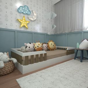 Kit Cori com Cama Solteiro e Armário Baixo Montessoriano Branco/Carvalho Mel