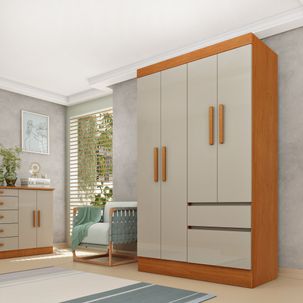 Guarda Roupa Infantil 4 Portas 2 Gavetas 108cm Oregon Cinamomo/Off White