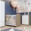Quarto de Bebê Completo Cômoda 5 Gavetas com Berço 3 em 1 Abracadabra Espresso Móveis Branco/Rústico