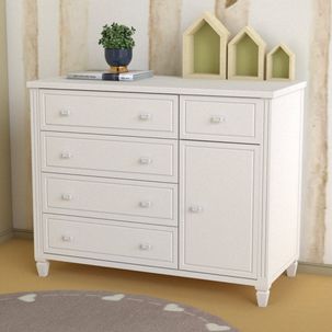 Cômoda Infantil 5 Gavetas 1 Porta Tudor Branco