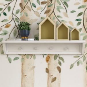 Prateleira Infantil com 4 Cabideiros 100cm Tudor Branco