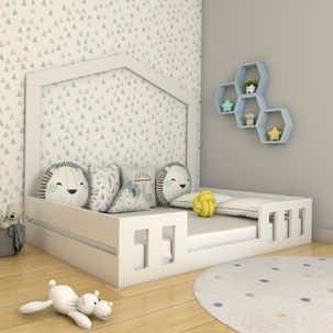 Cama Casal Infantil com Casinha Montessori Play Branco