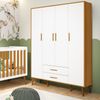 Guarda Roupa Infantil 4 Portas 2 Gavetas Isis Branco/Savana