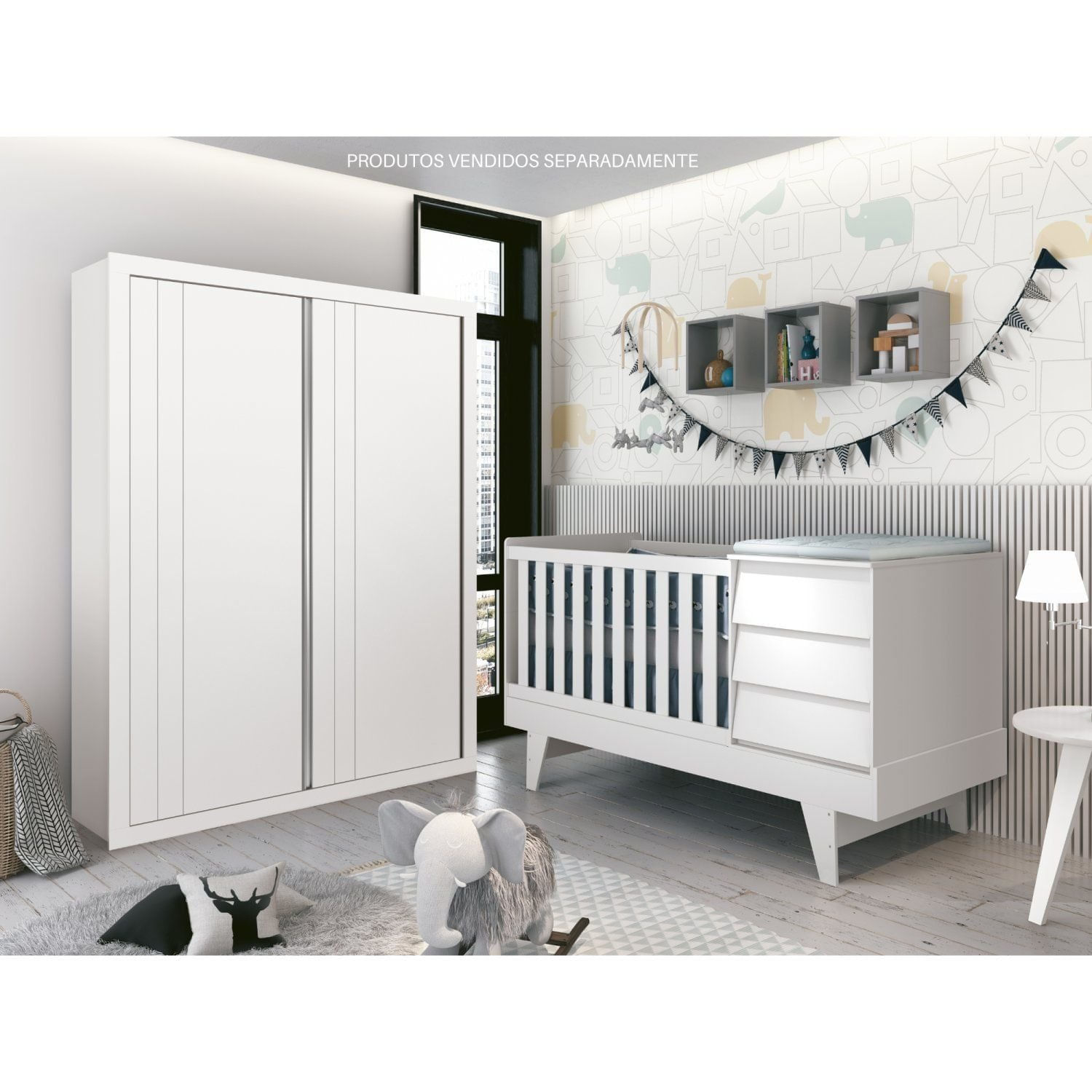 Berço Americano com Mesa de Cabeceira Prince Branco Fosco