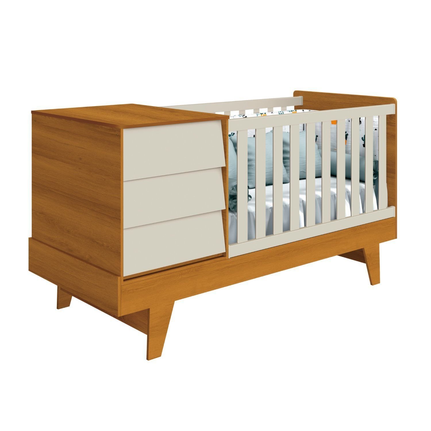 Encontraproduto.com.br - Berço Americano Com Mesa De Cabeceira Prince Areia Fosco/Savana