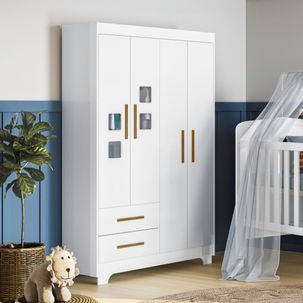 Guarda Roupa de Bebê 100% MDF 4 Portas 2 Gavetas Fly Branco