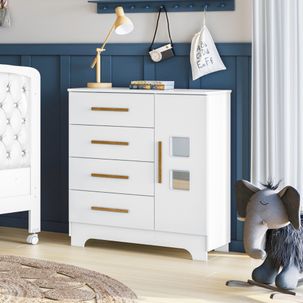 Cômoda 4 Gavetas 1 Porta Fly 100% MDF Branco