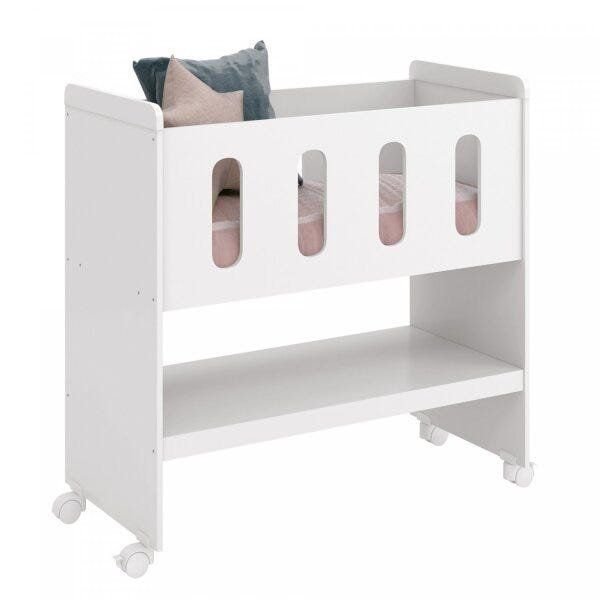 Mini Berço 3 em 1 93x94cm Escrivaninha e Trocador Zain Móveis Reller Branco Brilho