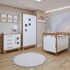 Quarto de Bebê Completo com Cômoda, Berço e Guarda Roupas Mila Branco/Amadeirado