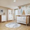 Quarto de Bebê Completo com Cômoda, Berço com Colchão e Guarda Roupas Mia Branco / Amadeirado