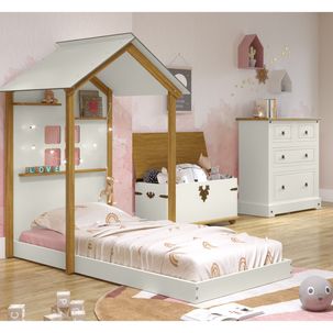 Cama Montessoriana Infantil Smile Creme / Carvalho