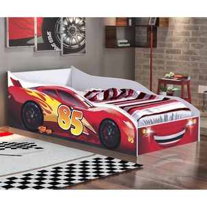 Cama Carro para Quarto Infantil em MDF/MDP Vermelho/Branco