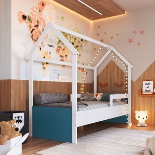 Cama Infantil Montessoriana Branco/Azul Secreto