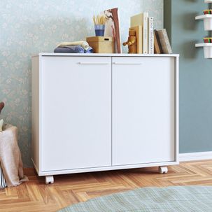 Balcão 2 Portas 2 Prateleiras 4 Pés com Rodízios MDP 12mm Branco