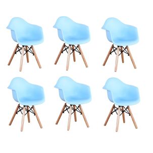 Conjunto 6 Cadeiras Infantil Base Madeira com Braço Eiffel Azul