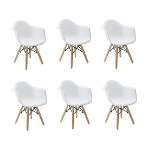 Conjunto 6 Cadeiras Infantil Base Madeira com Braço Eiffel Branco