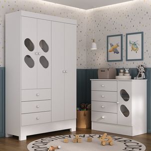 Quarto Infantil com Guarda Roupa e Cômoda Stella Branco