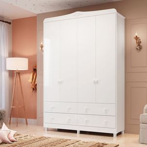 Guarda Roupa de Bebê 4 Portas 4 Gavetas Maya Clássico Espresso Móveis Branco Brilho