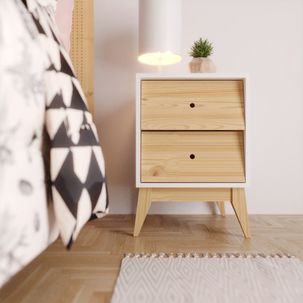 Mesa de Cabeceira Infantil 2 Gavetas Sing Branco/Pinus Nuv