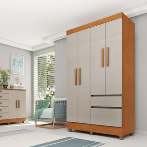 Guarda Roupa Infantil 4 Portas 2 Gavetas com pés 108cm Oregon Cinamomo/Off White