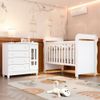 Conjunto Quarto Bebê Berço 3 em 1 Mirelle Cômoda 4 Gavetas 1 Porta 100% MDF Branco