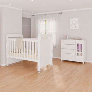 Conjunto Quarto de Bebê Fraldário Ariel e Berço Mirelle Branco