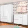 Quarto Infantil com Guarda Roupa 3 Portas 2 Gavetas e Cômoda 3 Gavetas 1 Porta Melinda Branco Acetinado
