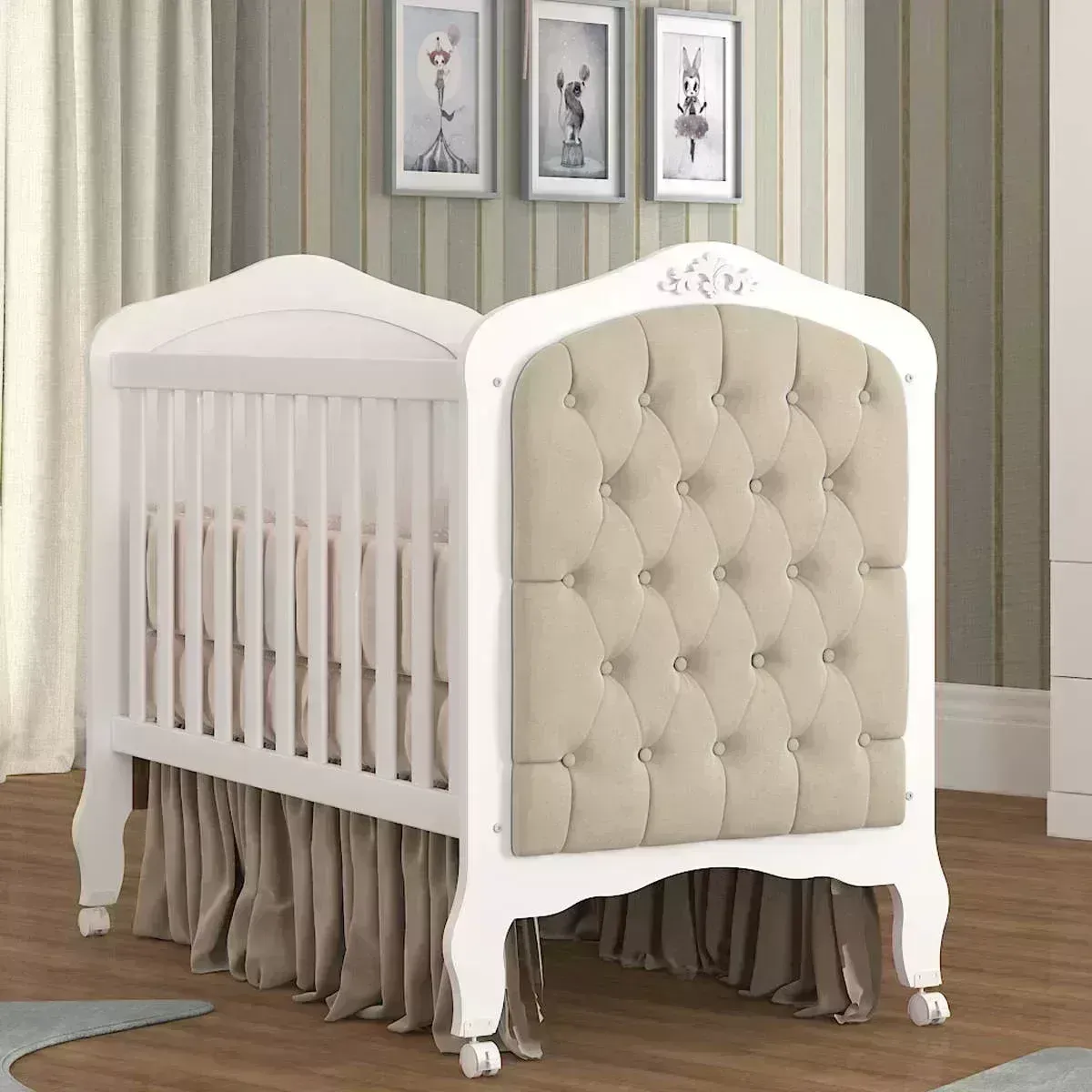 Berço Mini Cama com Capitonê Alegria Espresso Móveis Branco
