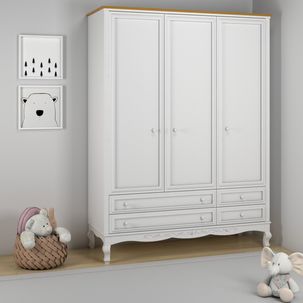 Guarda Roupa Infantil 3 Portas 4 Gavetas MDF Versailles Branco/Mel