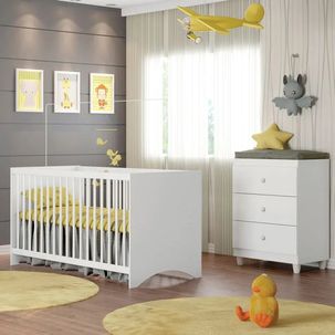 Quarto Infantil Berço e Cômoda Mia Branco