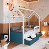 Cama Infantil Montessoriana 2 Gavetões Inferiores 1 Colchão Branco/Azul Secreto