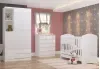 Quarto de Bebê com Guarda-Roupa 3 Portas Cômoda e Berço Faz de Conta Espresso Móveis Branco