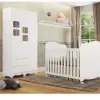 Quarto de Bebê com Guarda Roupa 1 Porta com Janela e Berço 100% MDF Uli Branco Brilho