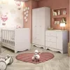 Quarto de Bebê Completo com Guarda Roupa Berço 3 em 1 e Cômoda 100% MDF Ben Branco Brilho