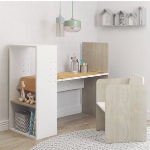 Conjunto Infantil com 1 Mesa de Desenho 1 Cadeira Regulável Branco/Nature