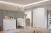 Quarto de Bebê 3 Peças com Berço Capitonê Cômoda 4 Gavetas e Guarda Roupa 4 Portas 4 Gavetas Aquarela Espresso Móveis Branco