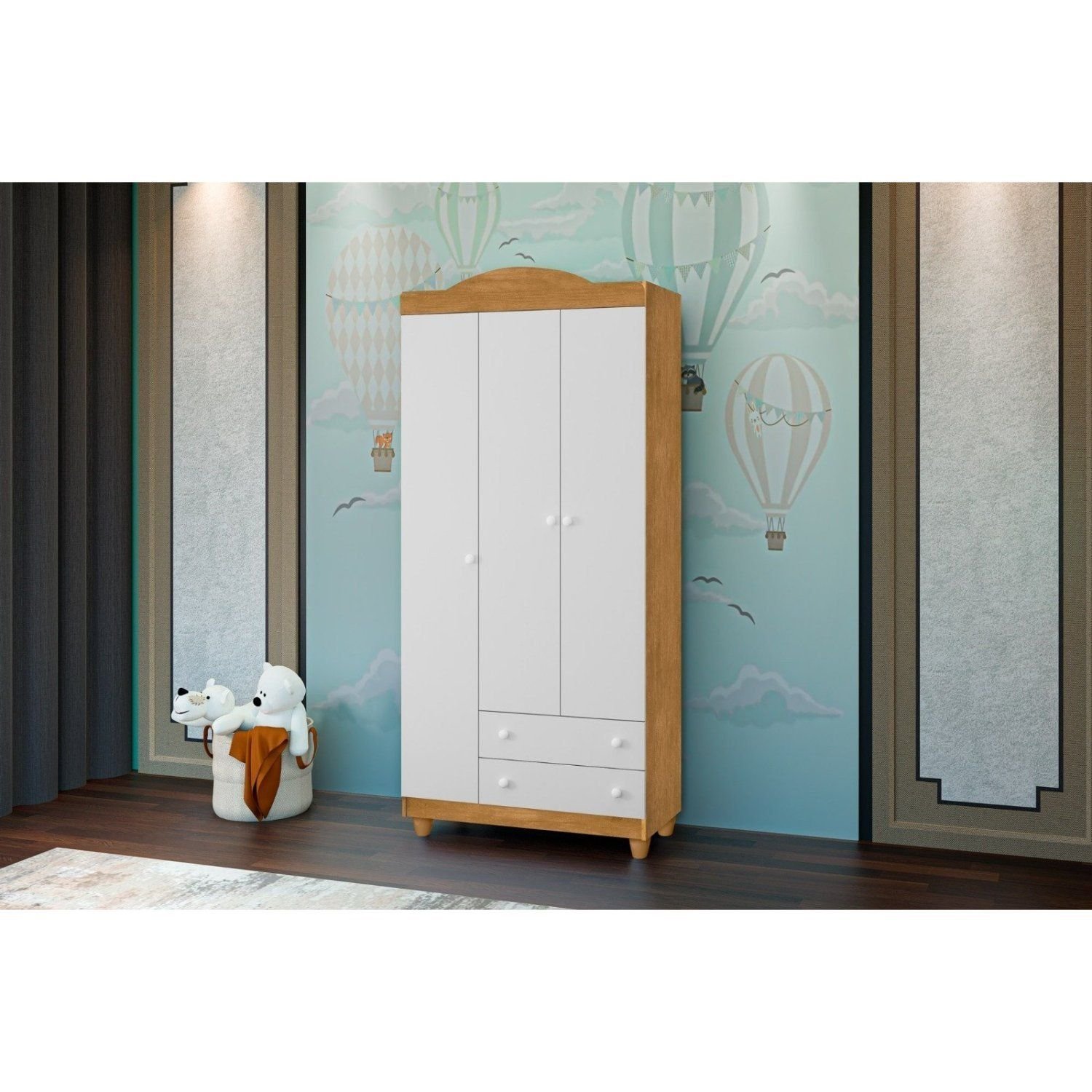 Guarda-roupa 3 Portas 2 Gavetas Lara Nature-branco